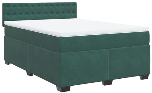 vidaXL Boxspringbett, Polsterbett Bett mit Matratze Matratzenauflage, Bettgestell mit Kopfteil Lattenrost, Doppelbett für Schlafzimmer, Dunkelgrün 140x200cm Samt