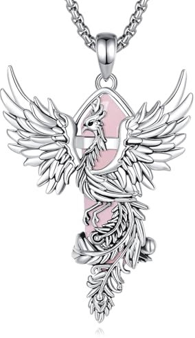 AEONSLOVE Collana Fenice di Cristallo Donna Ciondolo Fenice con Quarzo Rosa Collana Quarzo Rosa Phoenix Collana Cristallo Pietre e Cristalli Naturali Gioielli Cristalloterapia