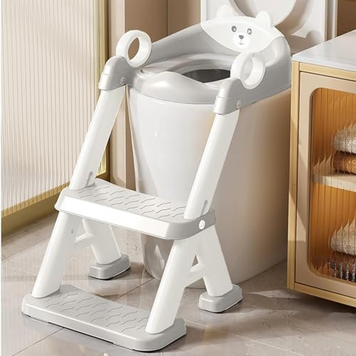PandaEar Asiento de entrenamiento para orinal para niños pequeños, asiento de inodoro para bebé con escalera para niños y niñas, color gris