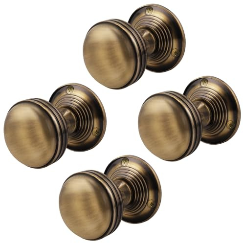 EAI Lined Door Knobs Antique Brass | 2 Pairs of Mortice Knobs (55mm) for Internal Doors