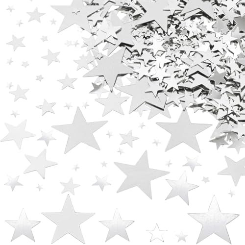 DazzJoy 6000 Stück Glitzer Streudeko Sterne Konfetti Weihnachten, 4 Größen Sterne Deko Silber, Weihnachtskonfetti Deko Sterne, Glitzersterne Streudeko Silvester, Pailletten Stern Tischdeko Streusterne