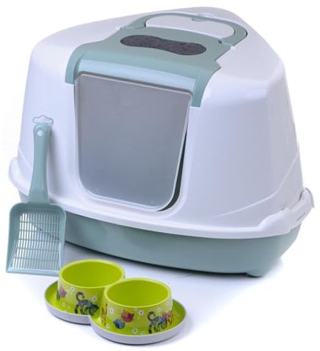 Katzentoilette Flip Corner Agave + Streuschaufel + Doppelnapf