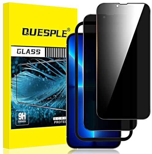 QUESPLE [2 Pièces] Verre Trempé Anti Espion pour iPhone 13 Pro Max 6,7 Pouces, Film de Confidentialité Protection en Écran, Équipé d'un Outil d'Alignement Simple [Dureté 9H ][Compatible Coque]