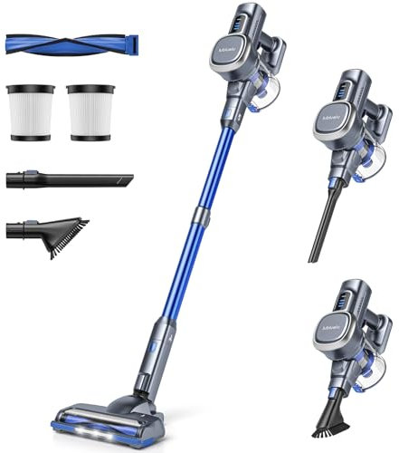 Lubluelu Aspirador Escoba Inalámbrica Potente Aspiradora Escoba y Escoba Eléctrica, Cepillo Antiincrustaciones y Gran Bandeja de Polvo, Ideal para Pelos de Animales, Alfombras y Suelos Duros