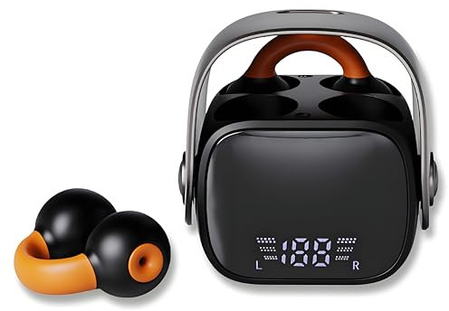 BEVCEFCC Ohrclip Bluetooth-Kopfhörer Kabellose Offene Ohrhörer mit LED-Anzeige - Schmerzfreie Sport Kopfhörer Mini Knochenleitung, Open Ear Kopfhörer Kabellos, für Laufen, Workout, Fitness - Schwarz
