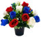 Caliko 25cm Grave Flower Pots with Improved Design | Artificial Flowers for Graves in Pots | 12 Head Red Blue & White Cemetery Decorative Artificial Flowers for Christmas & Grave decoration.