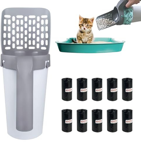 Cococheers Cat Litter Scooper with Stand,Cat Litter Scooper With 215 Garbage Collection Bags,Large Capacity Portable Litter Scoop,Litter Scoop Holder for Traveling Bedrooms and Living Rooms