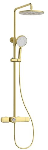 Colonne de douche,Or brossé Colonne de douche thermostatique,Ensemble de colonne de douche 3 en 1 avec grande pomme de Douche à effet pluie de 260 x 260 mm,Douche à effet pluie avec accessoires