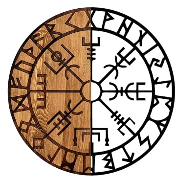 Elegante, dekorative Wanddekoration aus Holz, 56 cm Durchmesser, Schwarz & Walnuss | 50% Holz (3 cm) & 50% Metall (1,5 mm) | Einzigartiges Design für Ihre Wohnräume