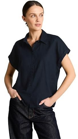 TOM TAILOR Damen Kurzarmbluse mit Leinen