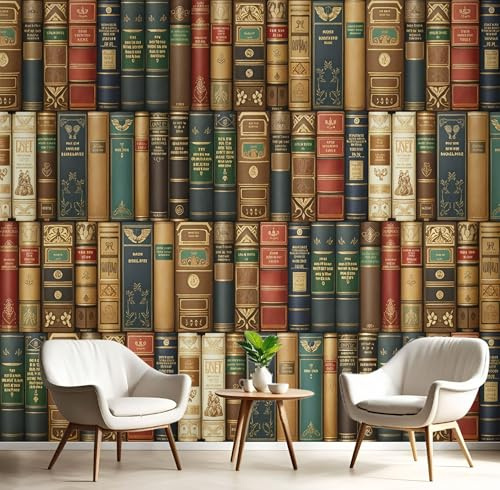 JEDTAKCT Panoramic Vintage Books Wallpaper Mural, 200X140Cm Wall Poster Medieval Library Photo Wallpaper 3D Effect, Sepia Wallpapers Mural Decoration for Bedroom Living Room Corridor