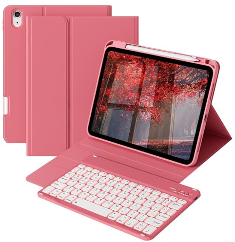 ZOPSGYU Detachable Keyboard Case iPad (A16) 11th/10th Gen UK Layout,Red | Magnetic Detachable 7-Color Backlit QWERTY Keyboard, Responsive Keys, Silicone Shockproof Folio Case with Pen Slot,Red