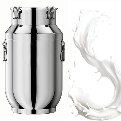 aliooila Milcheimer Aus Edelstahl Milchkännchen Farm Milk Transport Can Milchkanne Mit Deckel Luftdichtes Edelstahl Luftdichtes Für Milch Und Wein Flüssigkeit,capacity-20L