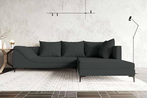 99rooms Loni Ecksofa Polsterecke Eckcouch Webstoff Malmo_NEW Anthrazit Ottomane Rechts