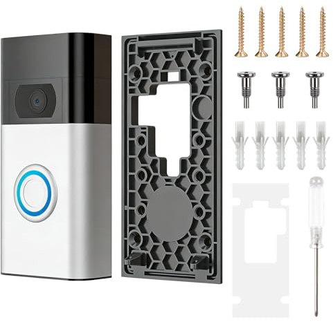 No Drill Doorbell Mount Designed for Video Doorbell (2020 Release) | Strong Adhesive Backplate & Screw Fixings Weatherproof Holder for uPVC, Brick & Wood for Office, Apartment, Home