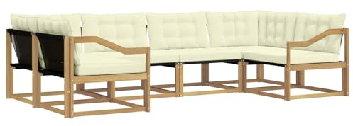 vidaXL Outdoor-Sofagarnitur mit Kissen 6 pcs Weiß und Creme, Garten-Sofa, modernes Outdoor-Sitzset, strapazierfähige Terrassenmöbel, gemütliche Lounge für Dein Wohnzimmer