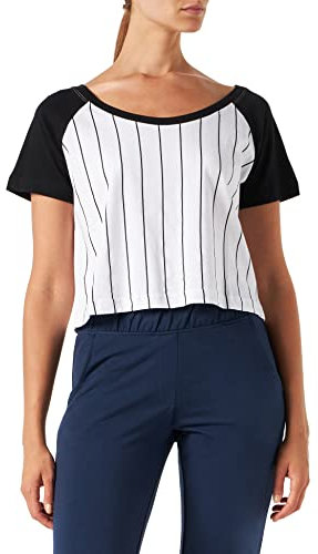 Urban Classics Maglietta da Baseball Cropped T-Shirt, Multicolore (White/Black 224), S Donna