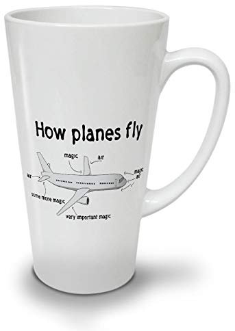 How Planes Fly Latte Mug, Magic Coffee Cup - Comfortable Handle, Two Side Print, Sturdy Ceramics by Wellcoda