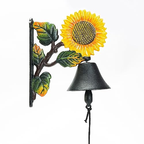 Sungmor Robuste Gusseisen-Wandglocke – dekorative handbemalte, Sonnenblumen-Handglocke – manuell schüttelnde Türklingel – für Innen- und Außenbereich – Wanddekoration für den Innen- und Außenbereich