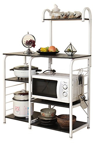sogesfurniture Etagère de Cuisine en métal et Bois, Meuble Rangement Desserte de Cuisine Etagère pour Four à Micro-Ondes, Outils de Cuisine, avec 3 + 4 Tablettes, Noir&Noyer 172-BK-BH
