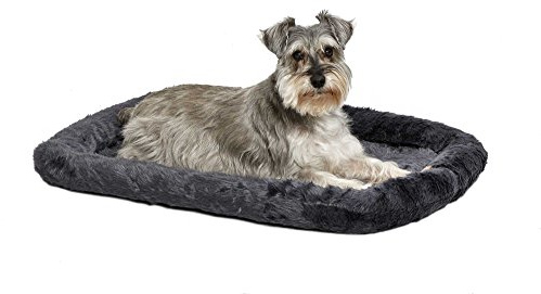 New World Dog Bed – Gray Faux Fur Bolster, Ultra-Soft and Machine Washable, Fits 76 cm Crates and Carriers, for Medium-Sized Breeds