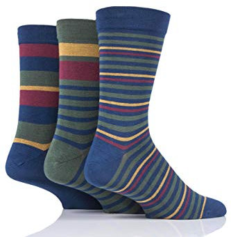 SockShop Men's Comfort Cuff Socks - Striped and Plain Soft Breathable & Cooling Bamboo Material Multipack of 3 Pairs Cedar 7-11