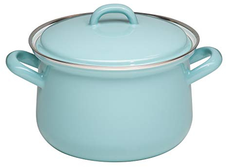 Riess, 0606-109 Casserole Pot with Lid 16 cm, 1.5 L, Natural Green Light, Green, 1.054 kg, 16 cm Diameter, 1.5 litres, 23 x 17.7 x 11.3 cm, Enamel, Induction