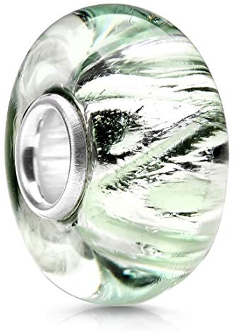 MATERIA Glas Beads Perle türkis silber 925 - Glasperle mit Glitzer Folie für Armband 1472
