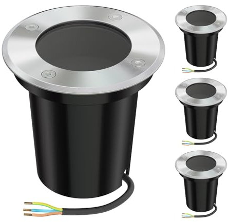 ledscom.de 4 Stück Bodeneinbauleuchte BOLI für außen, IP67, edelstahl, rund, 108mm Ø, 1x GU10 max. 15W