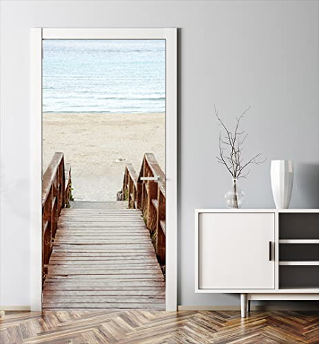 MyMaxxi - Tür bekleben mit Türtapete Türposter Türfolie Selbstklebend 90x200 Treppe Strand - Tür verschönern mit Türfolie - Türaufkleber Türklebefolie Urlaub Meer Sand