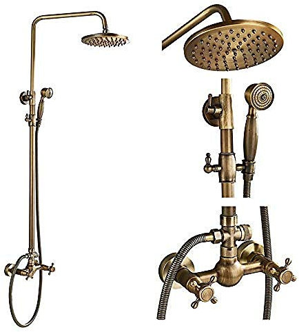 Duschsystem Antik mit rundlicher schwenkbarer Kopfbrause und schwenkbarem Duscharm für Wandmontage Badezimmer Duscharmatur inkl