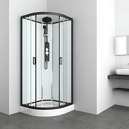 SANOTECHNIK Komplettduschkabine EPIC 1 90×90×235 cm – All‑in‑One Komplettdusche | 5 mm ESG Sicherheitsglas, Quick‑Line Schnellmontage, Jet Massagedüsen, Schwarz, CL50