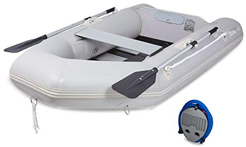 Z ZELUS 2,3M Schlauchboot 2 Personen Aufblasbares Boot 230x130x33cm Sportboot mit 2 Paddel und Luftpumpe Grau Paddelboot Ruderboot Schlauchboot Angeln mit Sitzbank Aluboden