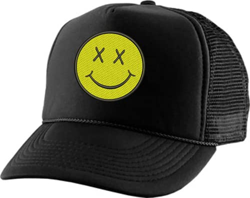 ALLNTRENDS Trucker-Mütze für Erwachsene, Smiley-Gesicht, bestickt, verstellbare Snapback, Schwarz, Einheitsgröße