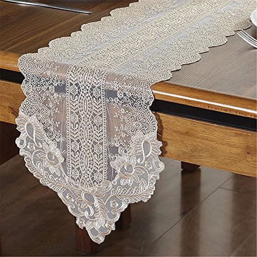 SWECOMZE Spitze Tischläufer,exquisiter Spitzenstoff mit Vintage-Stickerei, handgefertigt, perfekt für Hochzeit, Kaffee, Party-Dekoration,Abendessen Partys (Champagner,30 x 70 cm)