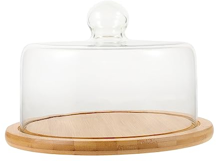 Yardwe Kuchen Glocke mit Holz Kuchenständer Transparent Glasglocke Käseglocke Käse Torten Kuchen Glashaube Tortenglocke Lebensmittel Haube Abdeckung Kuchen Abdeckhaube für Speise Eseen Cover