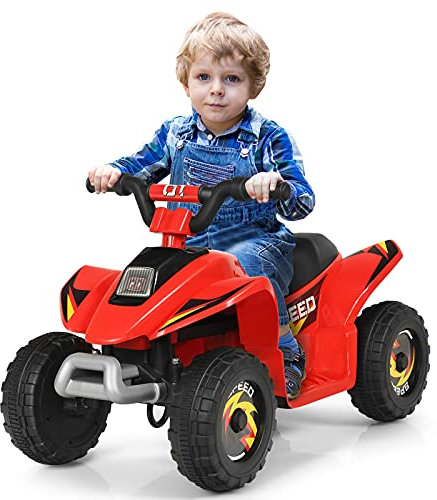 COSTWAY Quad avec Batterie 6V pour Enfant, Quad Électrique avec Marche Avant/Arrière, Fonctionnement Sécurisé et Vitesse Max de 4,5 km/h, Cadeau pour Garçons et Filles, Bleu/Noir/Blanc/Rouge (Rouge)