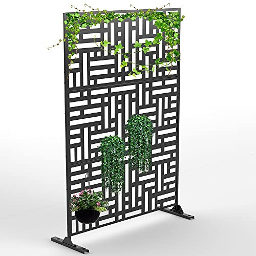 Elevens Outdoor Privacy Screen Metal Privacy Screen with Stand,Freestanding Outdoor Divider for Your Garden Patio Backyard,76x47,Black(Plants Not Covered)