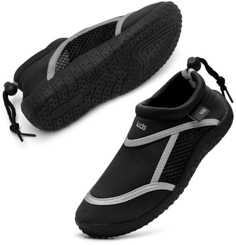 HKR Kinder Badeschuhe Wasserschuhe Barfussschuhe Strandschuhe Surfschuhe für Jungen Schwarz/Grau 38 EU