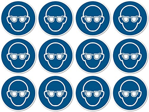 Augenschutz benutzen, Gebotszeichen: M004 - DIN EN ISO 7010 / ASR A1.3 - Aufkleber: Ø 2,5 cm, 12 Stück