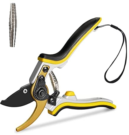 Gartenschere, Baumschere Professionelle mit Gerader Klinge aus SK5-Stahl und Teflon Beschichtet + 1 Ersatz-Spiralfeder