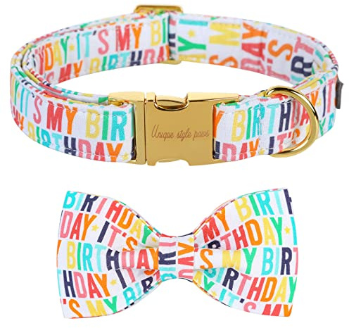 Unique style paws Geburtstagshundehalsband, weiches Hundehalsband mit Fliege, strapazierfähiges Hundehalsband mit Schleife verstellbares Hundehalsband für kleine mittelgroße Hunde