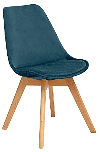 Atmosphera Créateur d'Intérieur - Chaise Baya Bleu Canard - Velours et Hêtre - Salle à Manger, Cuisine, Bureau, Salon - Confortable Coussin Intégré