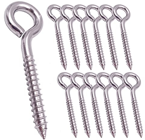 YAIRMIS 12 Stück M6 Metallhaken Heavy Duty 304 Edelstahl Schraubhaken Selbstschneidende Augenring-Bolzenhaken Holzklemme Ösenlochhaken Pendelleuchten und Drähte Stark Innen und Außen