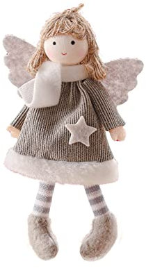 Frdun Kreative Plüsch-Engel-Puppe mit niedlichen Doppelflügeln, Ornament, braunes Haar, Elfenengel für Weihnachtsbaum, Basteln zu Hause