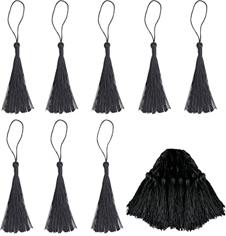 100 Stück Handgemachte Quaste Schwarz, Handgemachte Seidige Quaste, Souvenir Quasten, für Lesezeichen, Einladungskarten, Schlüssel, Basteldesign (Schwarz)