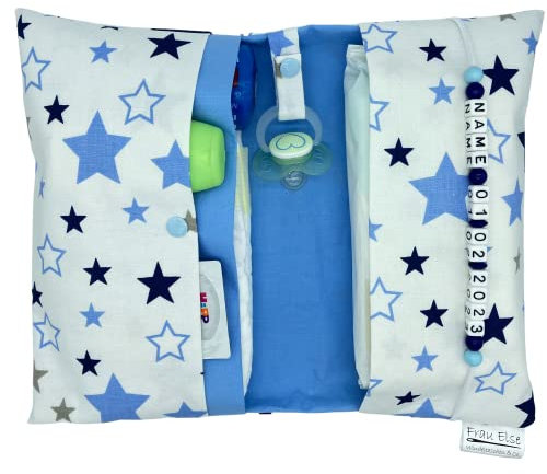 Große Windeltasche XXL mit Name personalisiert Wickeltasche - Sterne weiß blau - für Jungen