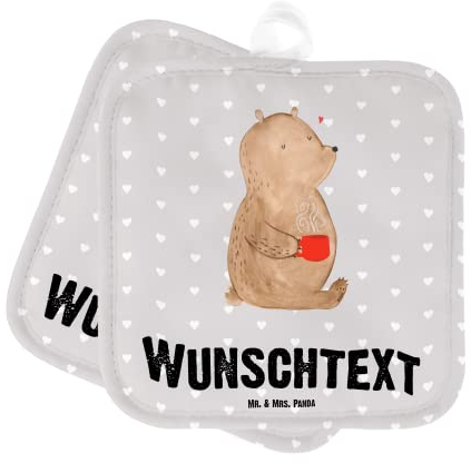 Mr. & Mrs. Panda Personalisierte Topflappen Bär Morgenkaffee - Geschenke, Liebesbeweis, Valentinstag, Hochzeitstag, mit Namen, Jahrestag, Geschenk für Freundin, Frauen, Personalisierter Ofenhandschuh