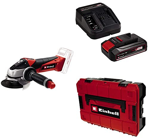 Einhell Akku-Winkelschleifer TE-AG 18/115 Li Power X-Change (18 V, Ø 115 mm, 28 mm Schnitttiefe, Softstart, ohne Trennscheibe, inkl. 2,5 Ah Akku und Ladegerät, Koffer)