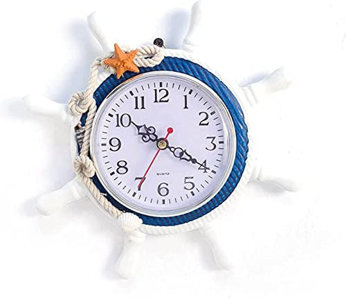 Orologio da Parete da Esterno da Giardino, Stile mediterraneo Volante in Legno per Navi Tema Mare da Spiaggia Grande Decorazione per Orologio da Esterno Silenzioso Nautico